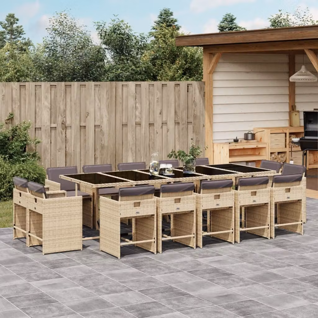 Set Pranzo da Giardino vidaXL in Polyrattan con Cuscini Beige, Nero e Grigio, 15 Pezzi – 1
