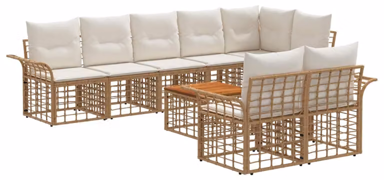 Set di divani da esterno 9 pcs Naturale e Bianco Crema
