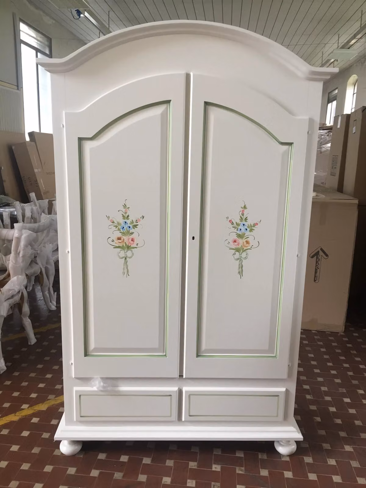 Armadio shabby chic in legno decorato bianco con 2 ante e cassetti Mobili 2G L/P/H: 125 x 61 x 200 cm – 2