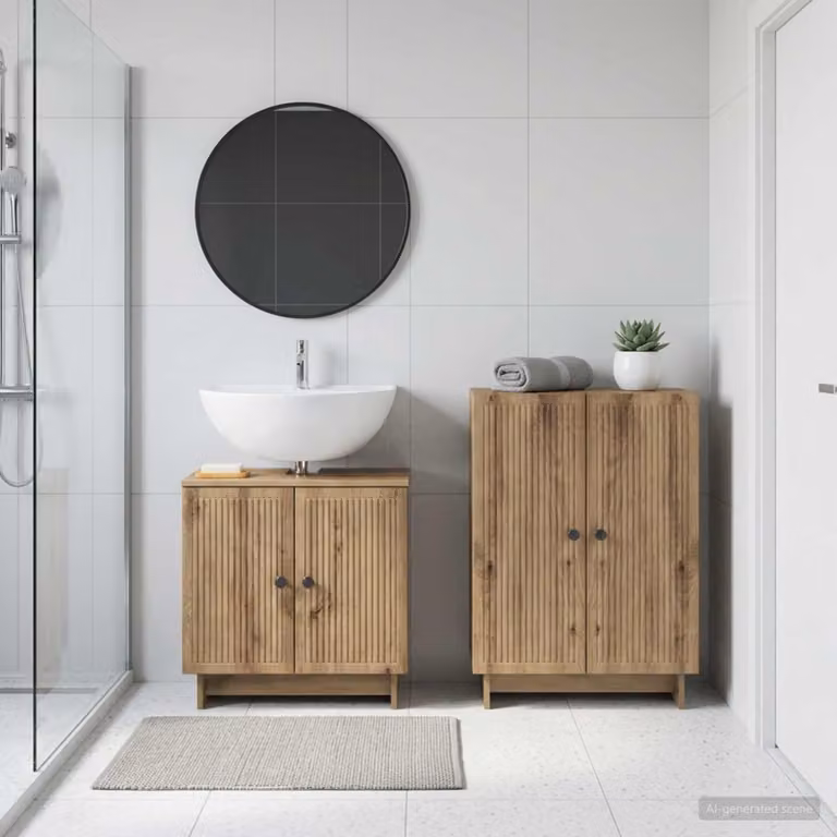 Set di mobili da bagno vidaXL composto da mobile lavabo e mobile contenitore in legno marrone stile moderno
