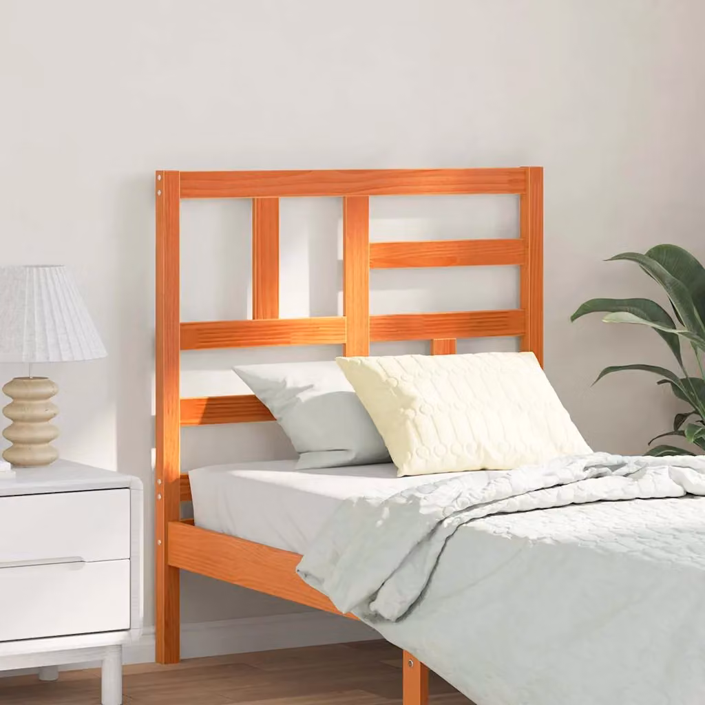 Testiera del letto vidaXL in legno massello di pino, marrone cerato, L 105,5 x P 4 x H 104 cm