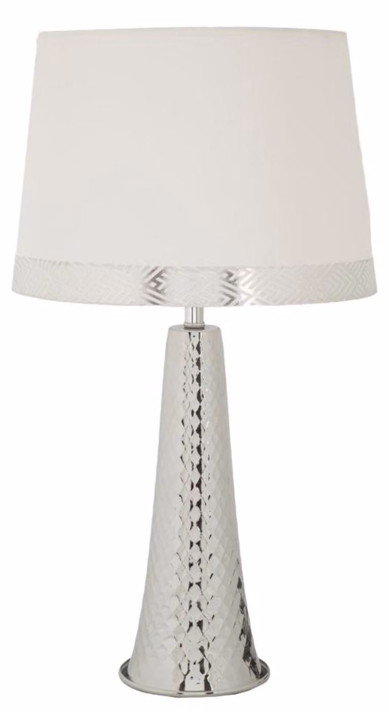 Mauro Ferretti lampada da tavolo Tower ferro tessuto bianco argento Ø 30x54 cm E27