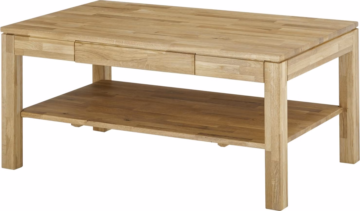 Tavolino da salotto >SALEM< con cassetto, rovere nodoso, legno massello - 115x54x70 cm (LxAxP)