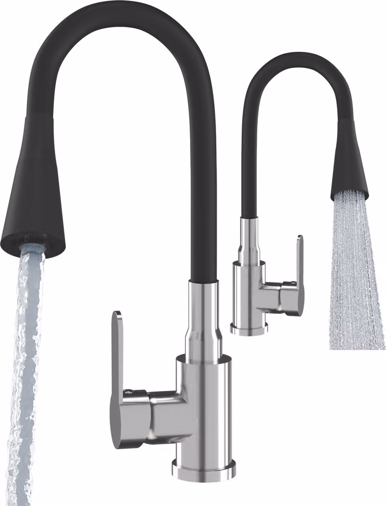 Granitan - Rubinetto da cucina - Rubinetto per lavello - 2 tipi di getto - Ottone - Nero - Rubinetto da cucina - FLEXO
