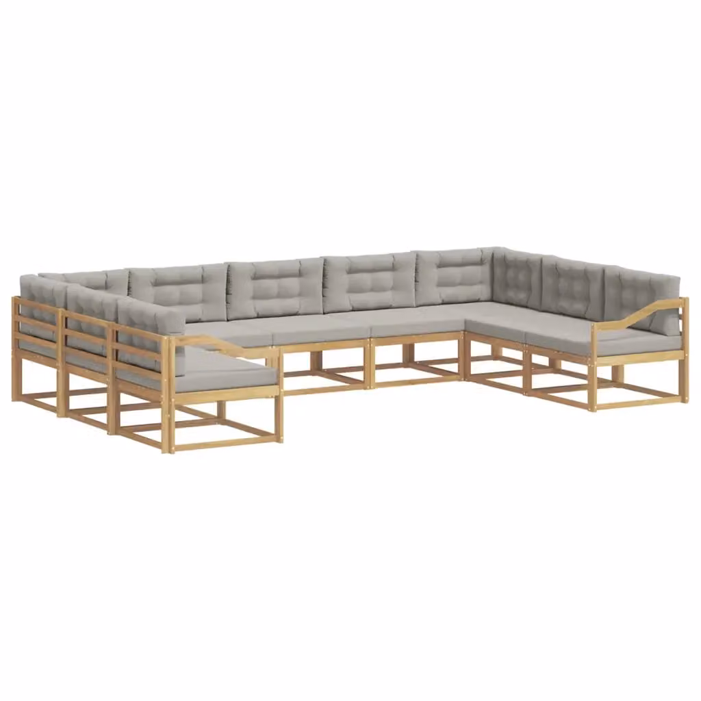 Set di divani da esterno a forma di U vidaXL in legno di acacia con cuscini Bianco e Grigio – 2