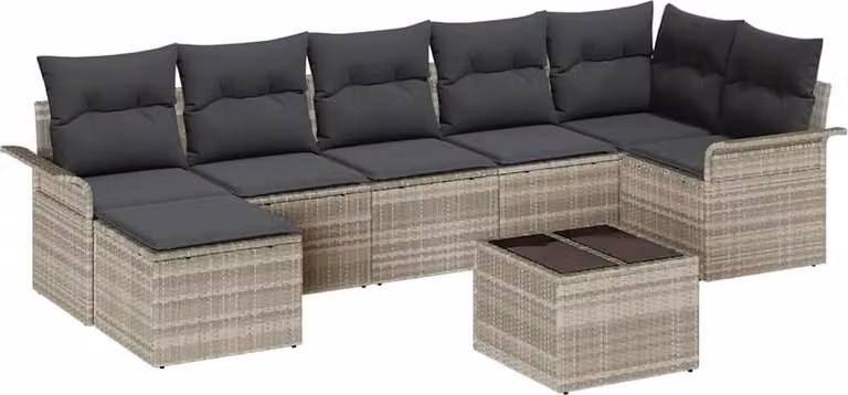 Set Divano da Giardino 8 pcs Grigio chiaro Poly Rattan