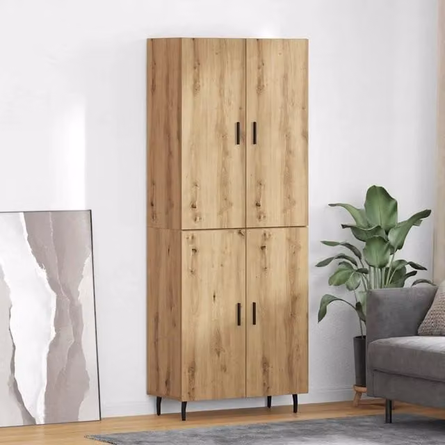 Set di 2 credenze moderne vidaXL in rovere marrone con ante a battente e ripiani interni L: 69,5 cm, P: 34 cm, H: 180 cm – 1