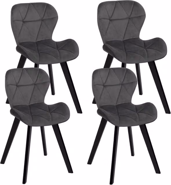 Set di 4 sedie ROBINE IDMarket in velluto grigio scuro con gambe nere in stile moderno – 1