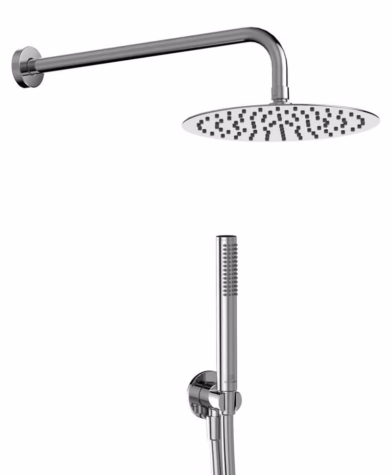 Set da doccia a 5 pezzi, rotondo, cromato, con braccio da 40 cm e soffione da 25 cm