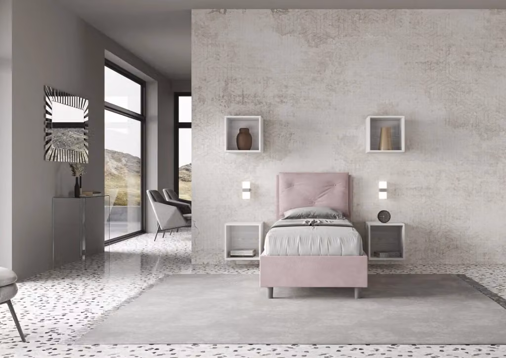 Letto singolo BS COM con rete imbottita in microfibra, colore glicine, L/P: 90 x 200 cm – 2