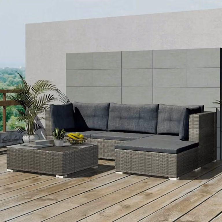 vidaXL Set Divani da Giardino a L 5 Pezzi con Tavolino e Cuscini Grigio