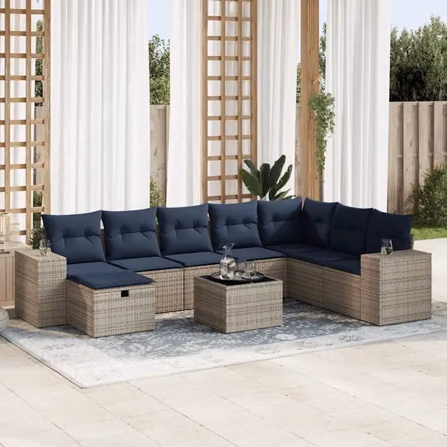 Set Divano da Giardino 9 pz con Cuscini Grigio in Polyrattan 3325747
