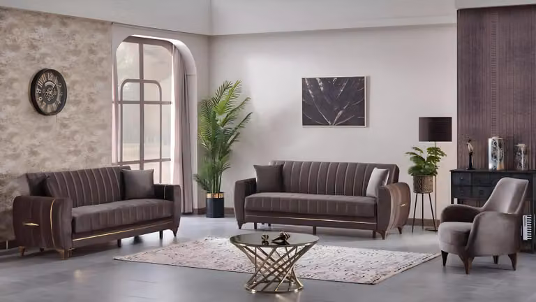 Moderne Sofagarnitur 3tlg Design Textil Braun Design 3+3+1 Wohnzimmer