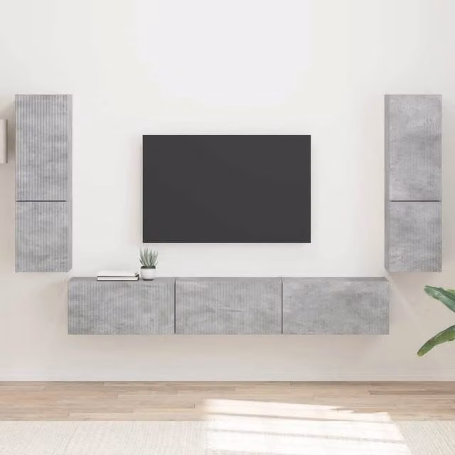 Set mobile TV 4 pz-Credenza per TV Grigio cemento Legno multistrato 541830