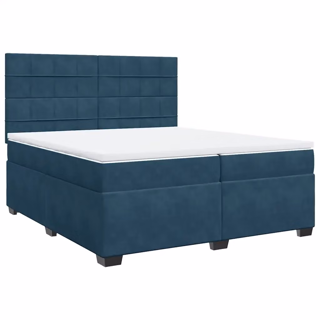 Letto Ibrido vidaXL con Giroletto a Molle e Materasso in Velluto Blu e Bianco L/P: 200 x 200 cm – 2