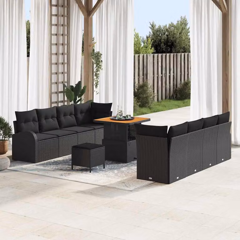 Maison Exclusive - Set da giardino composto da 11 pezzi, divano in rattan sintetico nero