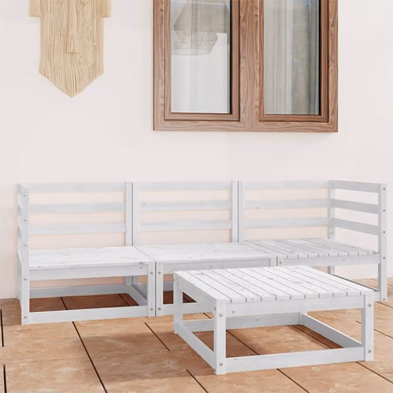 The Living Store Set da giardino 4 pezzi in legno di pino massiccio bianco