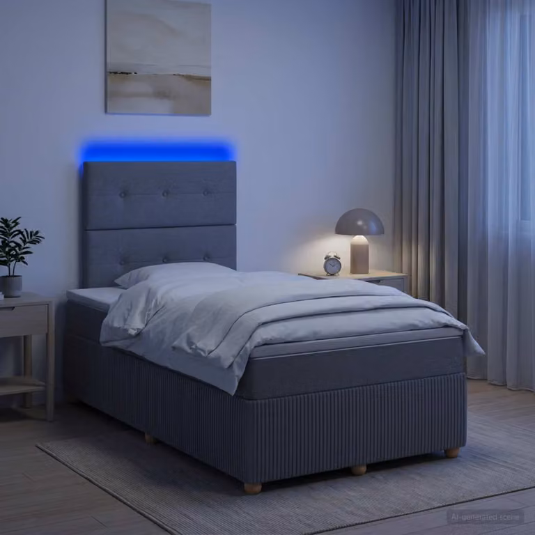 vidaXL Letto Box Spring Moderno con Materasso Ibrido e Illuminazione LED Sotto il Letto, Grigio e Bianco, L/P: 120 x 200 cm