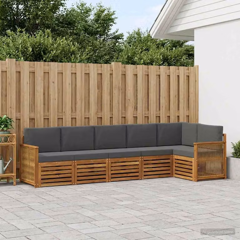 vidaXL Set di divani da esterno a forma di L in legno di acacia con cuscini, Beige e Antracite