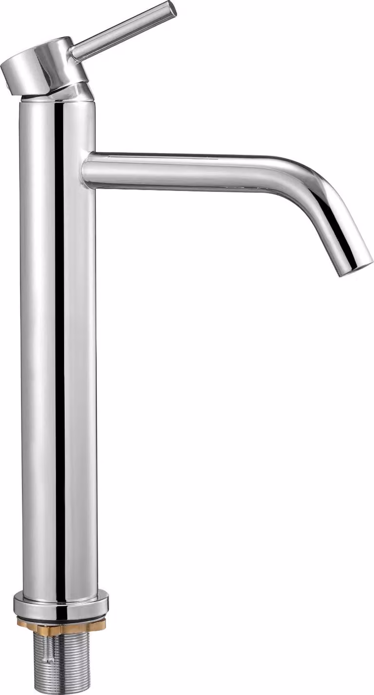 SucceBuy rubinetto monocomando da cucina con finitura cromata, rubinetto argentato per lavello, rubinetto per acqua con scarico a pulsante, ideale per bagno, camper o bar, design ad arco alto