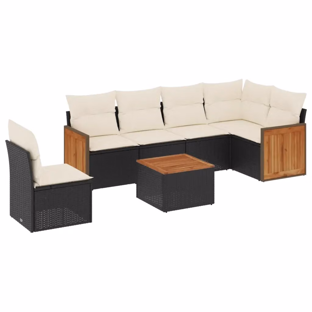 vidaXL Set Divani da Giardino a L con Cuscini 7pz in Polyrattan Nero e Legno di Acacia – 2