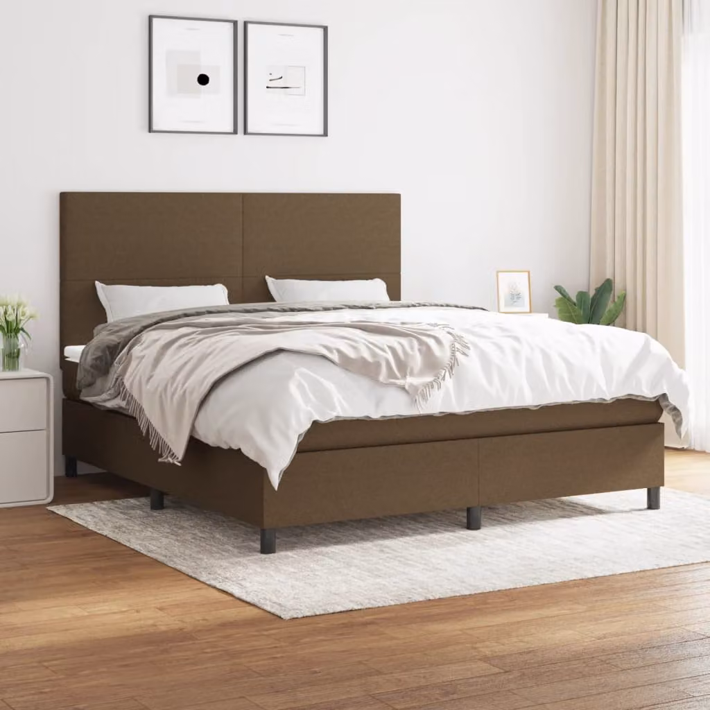 vidaXL Giroletto a Molle con Materasso in Tessuto Marrone e Bianco L/P/H: 160 x 200 x 25 cm