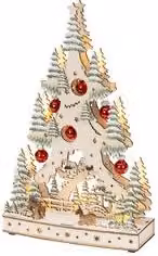 Albero di Natale da tavolo Kaemingk bianco con luci LED in legno L/P/H: 20,5 x 7,5 x 33,5 cm