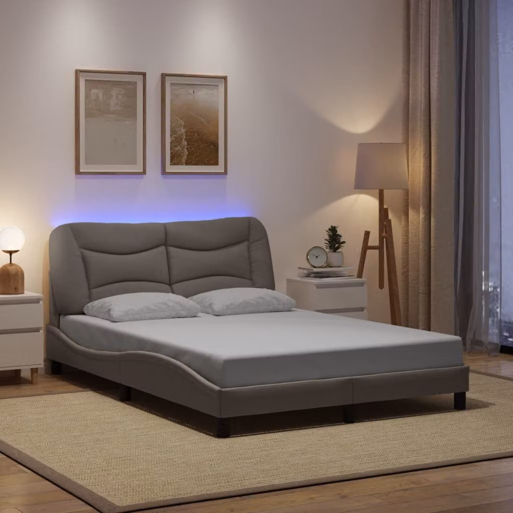 vidaXL Giroletto Hvar con LED e porte USB in tessuto Tortora L 140 x P 190 cm – 1