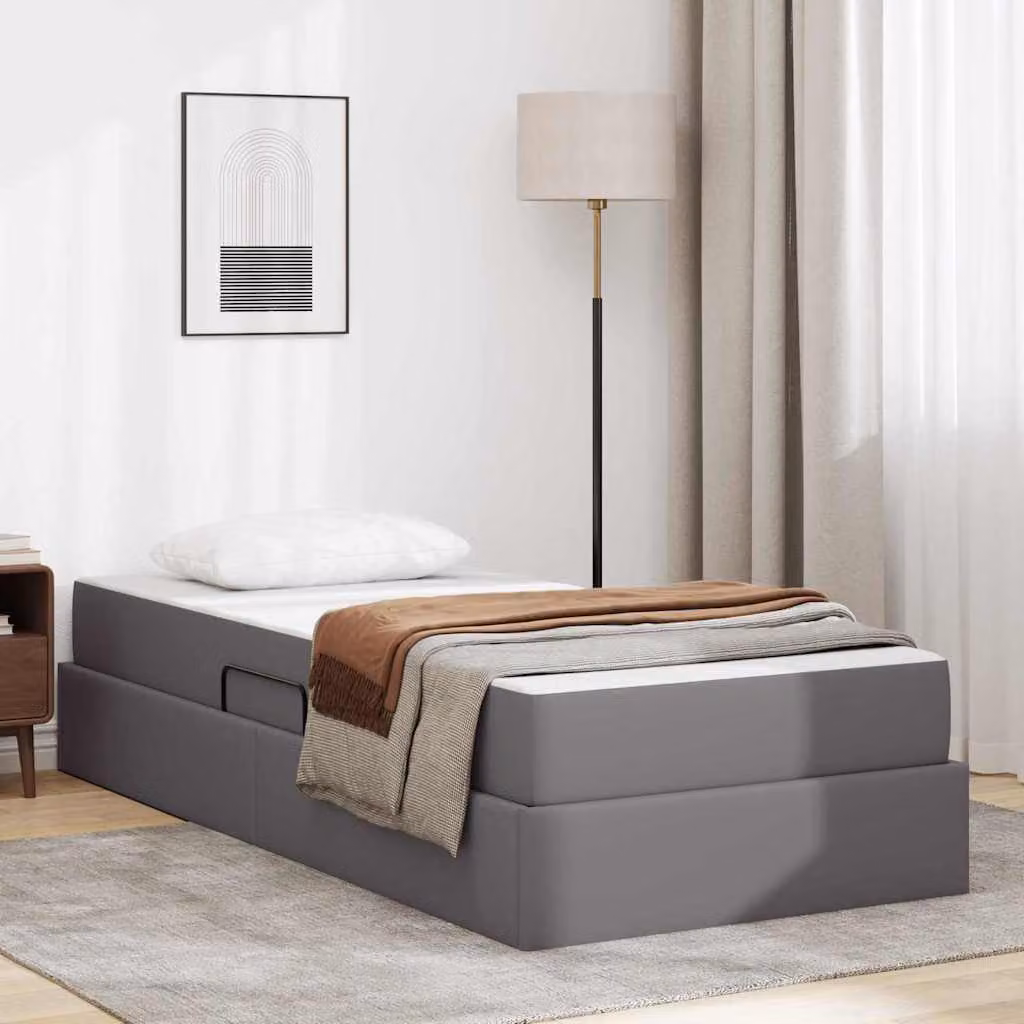 Letto con contenitore e 2 materassi ibridi vidaXL in similpelle grigia L 90 cm x P 200 cm x H 43,5 cm – 1