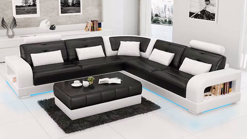 Ledersofa USB Wohnlandschaft Ecksofa Ecke Garnitur Design Sofa Couch L6008B