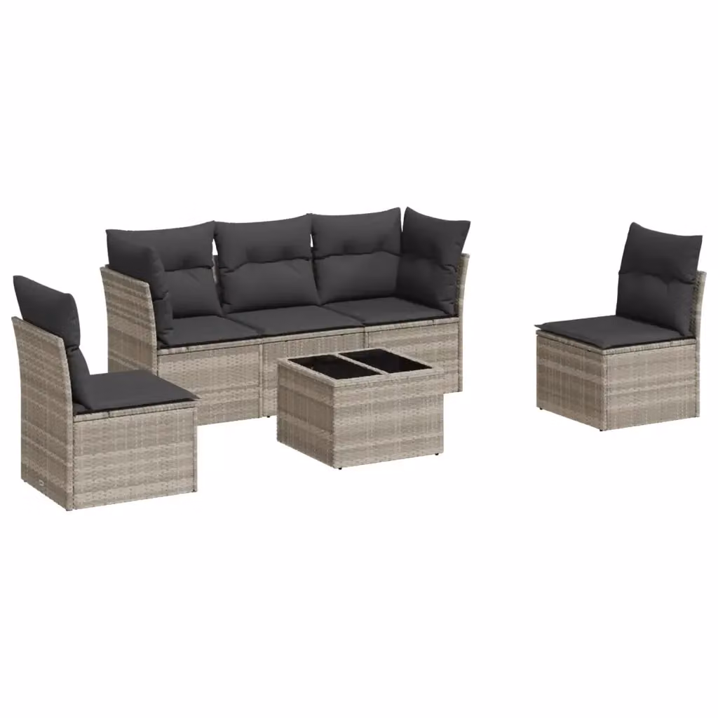 Set Divano da Giardino vidaXL a Forma di L con Cuscini Grigio Chiaro e Tavolino da Esterno in Polyrattan e Acciaio – 2