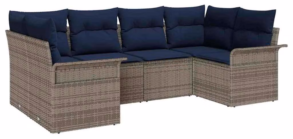 Set Divano da Giardino con cuscino 6 pcs Grigio polyrattan