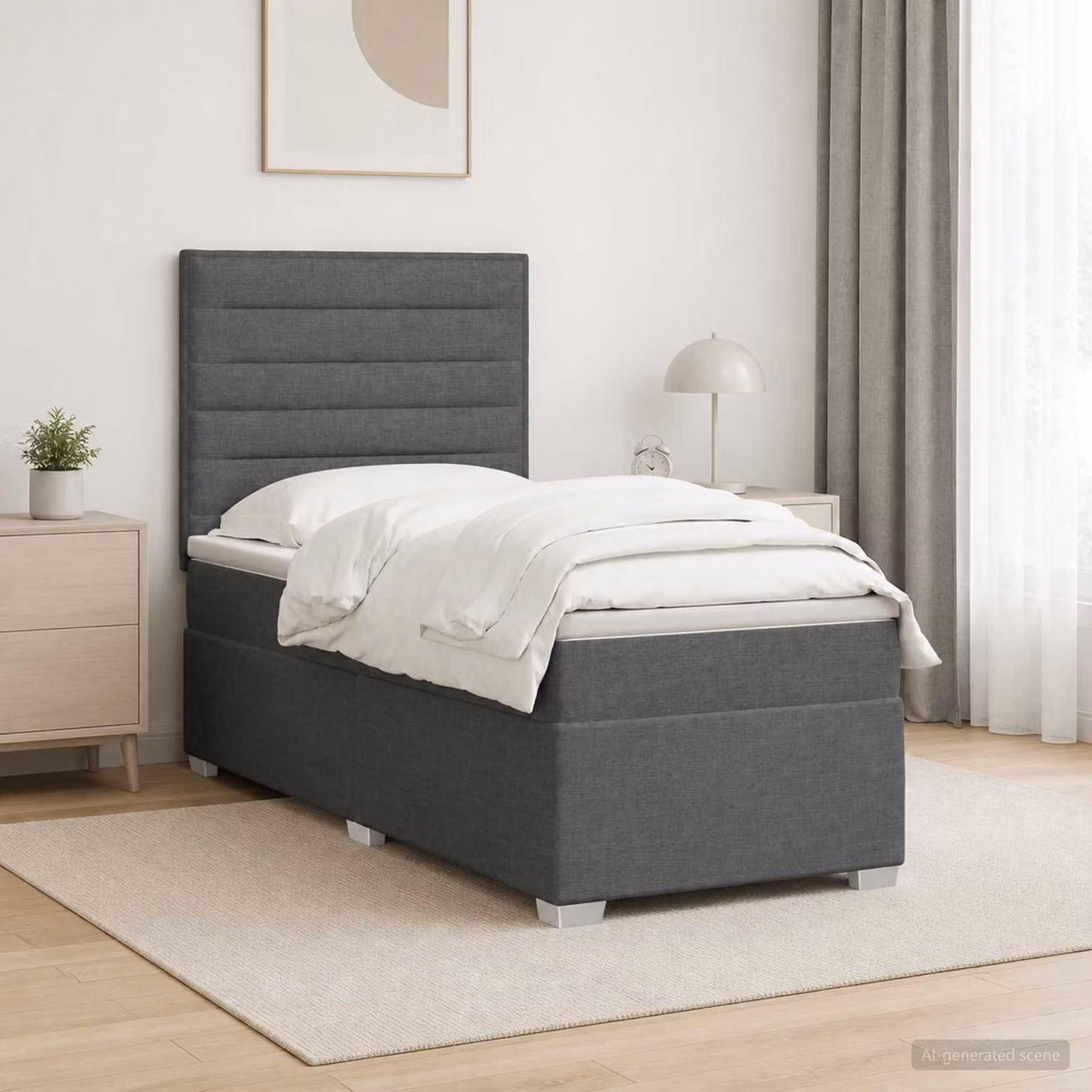 Letto box spring vidaXL con materasso a molle insacchettate in tessuto Grigio, L 90 cm x P 190 cm