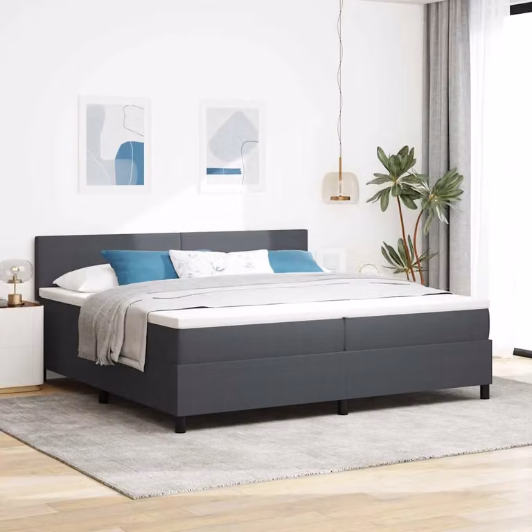 Letto a molle con testiera vidaXL in tessuto Grigio e Bianco L/P/H: 200 x 200 x 203 cm