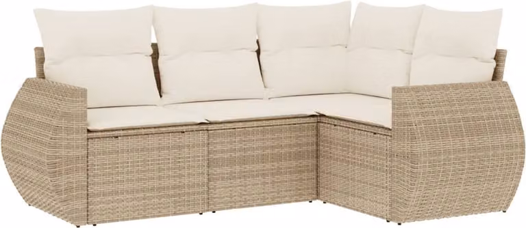 Set Divano da Giardino 4 pz con Cuscini Beige in Polyrattan