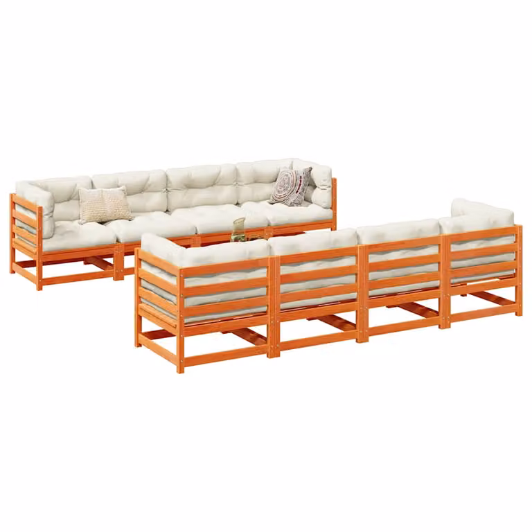 vidaXL Set Divani da Giardino 9 pz in Legno di Pino Massello Trattato con Cuscini Marrone e Beige