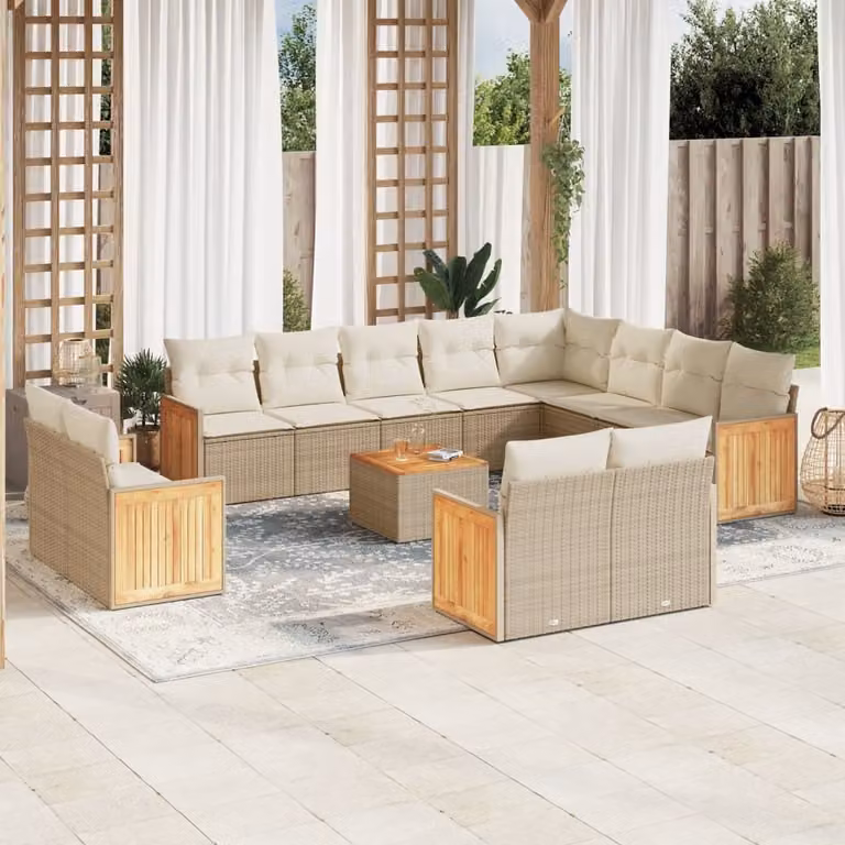 Maison Exclusive - Set Divano da Giardino 13 pz con Cuscini Beige in Polyrattan