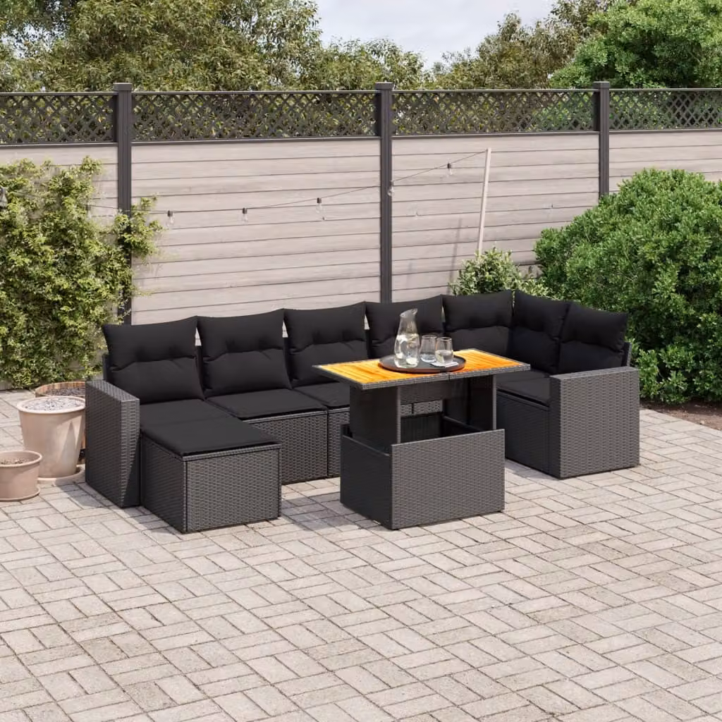 Maison Exclusive - Set da giardino 8 pezzi con cuscini in polyrattan nero