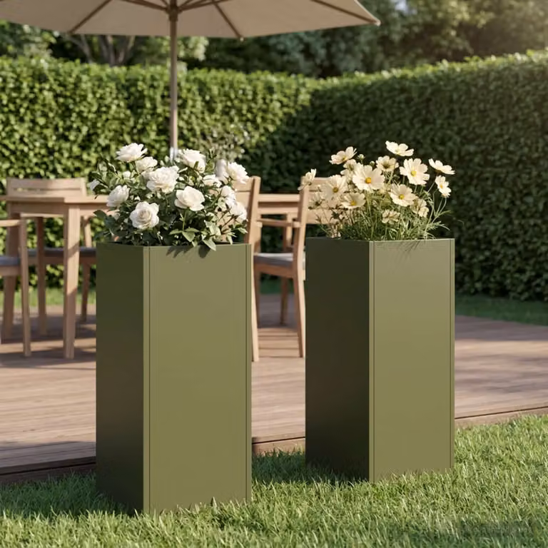 Set di 2 vasi da giardino vidaXL in metallo verde, L/P/H: 20 x 20 x 50 cm