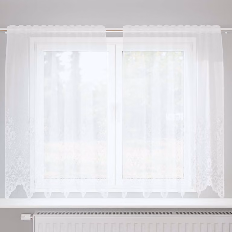 Tenda in pizzo bianca vidaXL con motivo floreale in poliestere, L: 180 cm, H: 150 cm