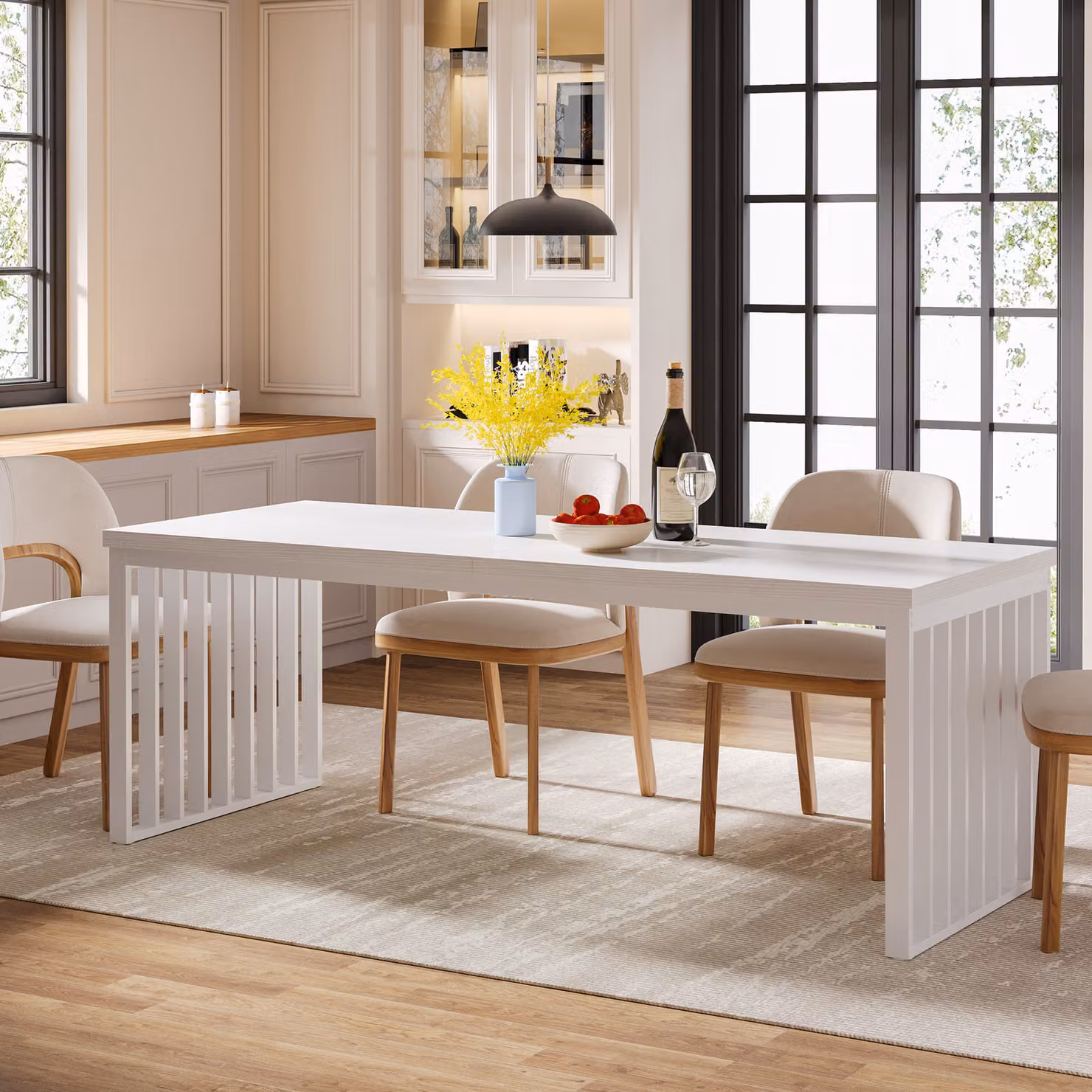 LITTLE TREE Tavolo da pranzo industriale per 6-8 persone, tavolo da pranzo rettangolare da 180 cm, tavolo da cucina con robusta struttura in metallo per sala da pranzo, cucina