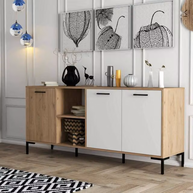Madia Hato DMORA Credenza Moderna in Legno Colore Marrone Quercia e Bianco L/P/H: 180 x 45 x 80 cm – 1