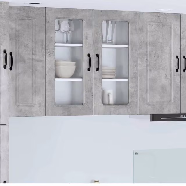 Set di 2 pensili da cucina moderni vidaXL in legno grigio con ante in vetro e ripiani interni, L/P/H: 40 x 31 x 80 cm