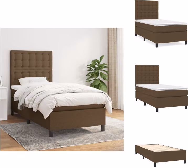 vidaXL Letto a molle con materasso in tessuto marrone scuro 100x200 cm - Letti e strutture letto