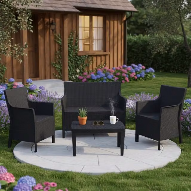 Salottino Outdoor Lasca, set Salotto da Esterno 4 Posti Made in Italy, Nero Antracite