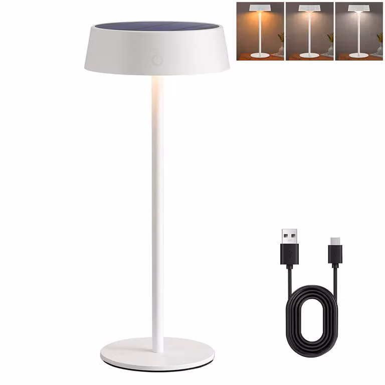 Lampada da tavolo a LED Lampada da tavolo solare ricaricabile senza fili 3 temperature di colore Dimmerabile Interruttore a sfioramento Impermeabile per interni all'aperto, Bianco
