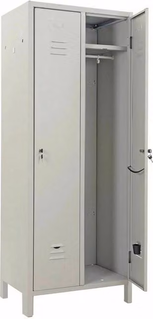 Armadietto Spogliatoio Pratiko in Metallo per 2 Persone con Serratura e Ripiani, Grigio Opaco, H: 179 cm, L: 68,5 cm, P: 34 cm