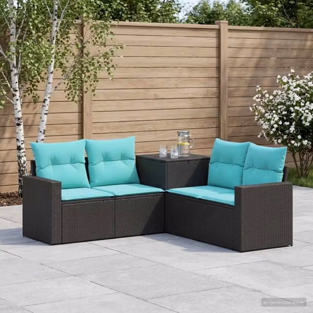 Set di divani 5 pz Nero e Blu 182,5 x 182,5 x 85 cm 3447853