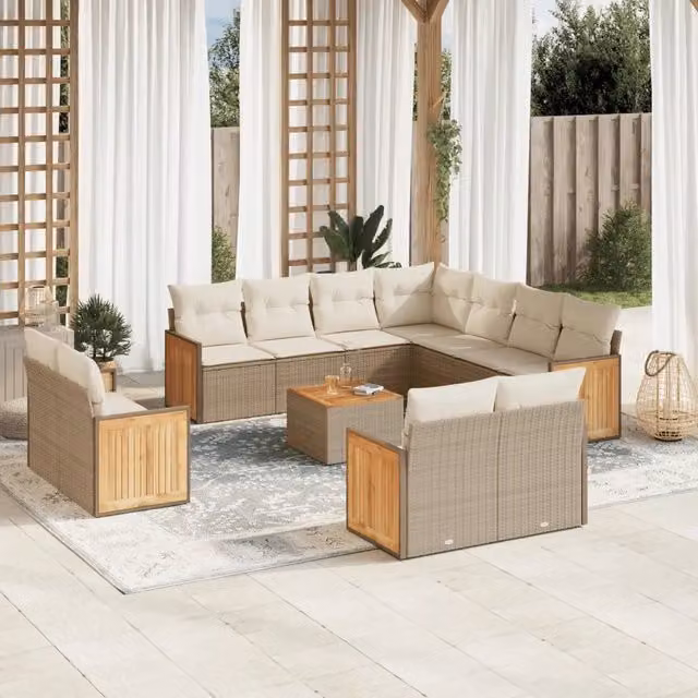 Set di divani da giardino VIDAXL in polyrattan con cuscini beige, 12 posti – 1