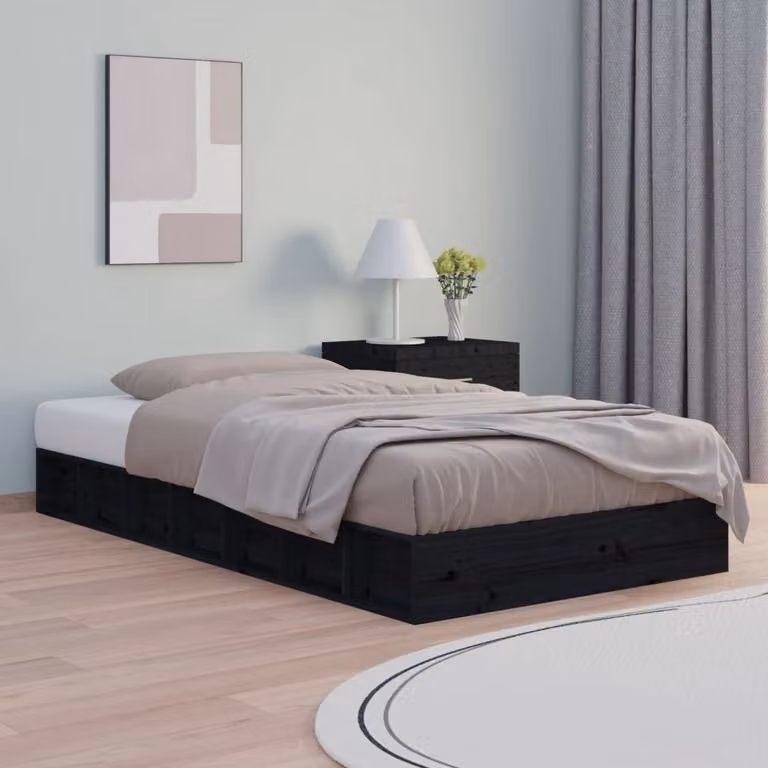 The Living Store Letto in legno massiccio nero 75x190 cm